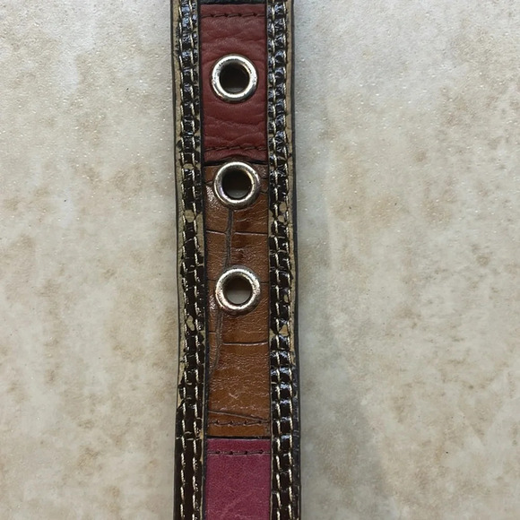 Fossil Women’s Belt Patchwork Color Block Genuine Leather Silver Buckle Size M - Picture 11 of 16
